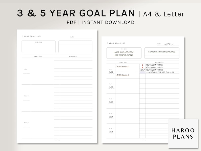 3 and 5 Year Goal Planner A4 US Letter Printable Inserts - Etsy