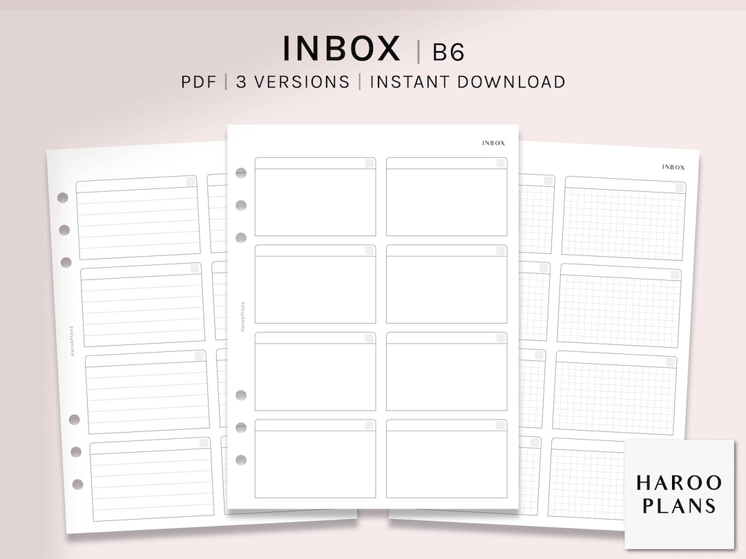 Inbox B6 Ring Printable Planner Inserts Blank Box to Do List Template ...
