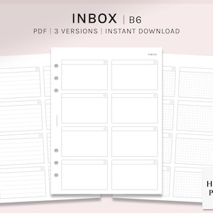 Inbox | B6 Ring Printable Planner Inserts | Blank Box To Do List Template | Idea Task List Sheet | Brain Dump Journal PDF | Digital Download