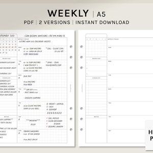 Op de afbeelding: Een A5-weekplanner met een maandkalender, een prioriteitenlijst, een checklist en ruimte voor notities. De planner is ontworpen voor september 2021 en bevat de tekst "Ik kan alles worden wat ik wil."