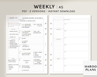 Undated Weekly Planner | A5 Printable Planner Inserts | WO1P Layout Template | Weekly Schedule Worksheet | with Calendar | Digital Download