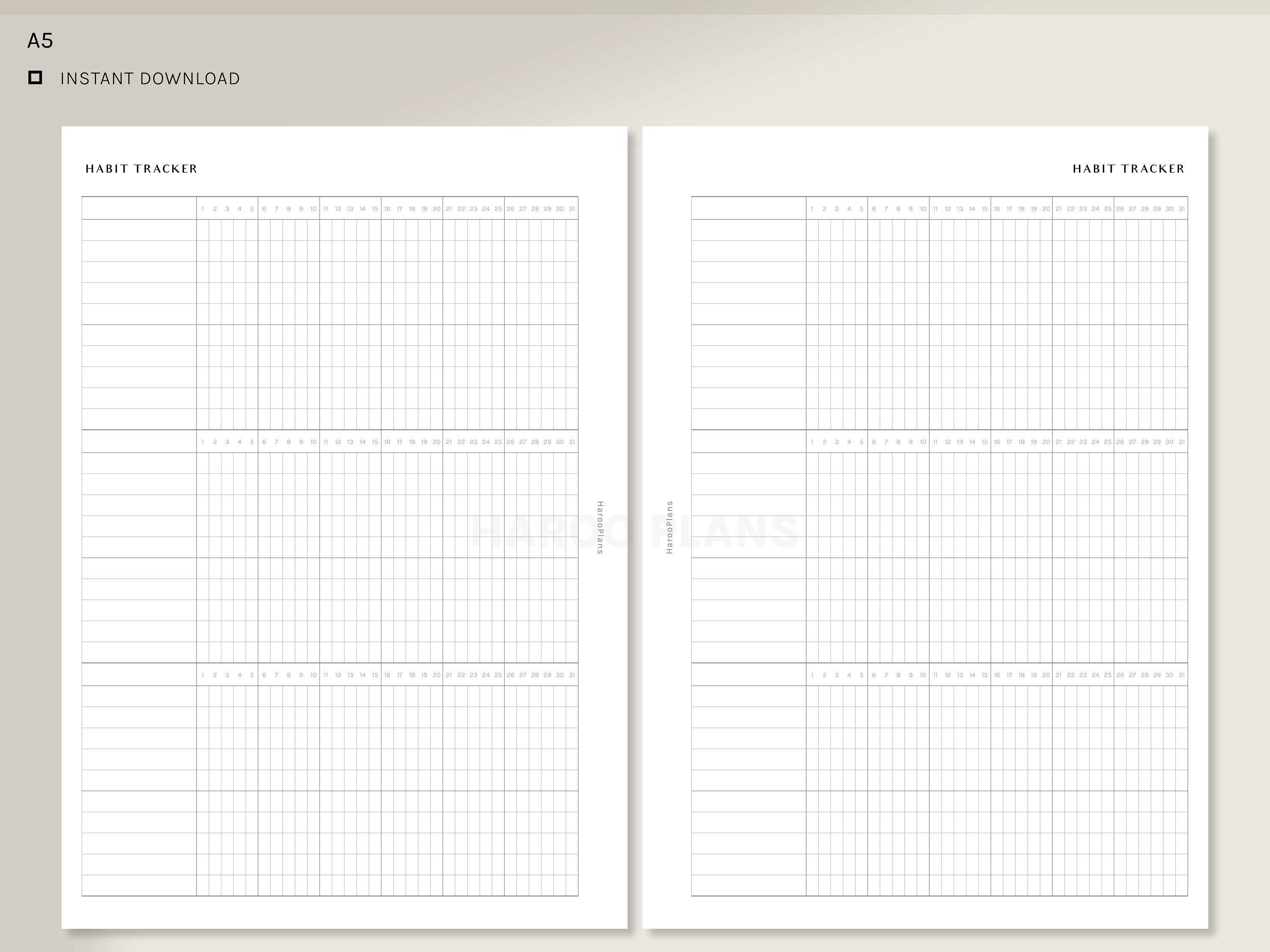 Habit Tracker | A5 Printable Planner Inserts | Monthly Task Chores Log ...