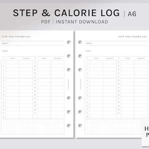 Stap- en calorielogboek | A6 Afdrukbare Planner Voegt | Health Journal Template | Walking Tracker | Fitness Organizer PDF-| Digitale download