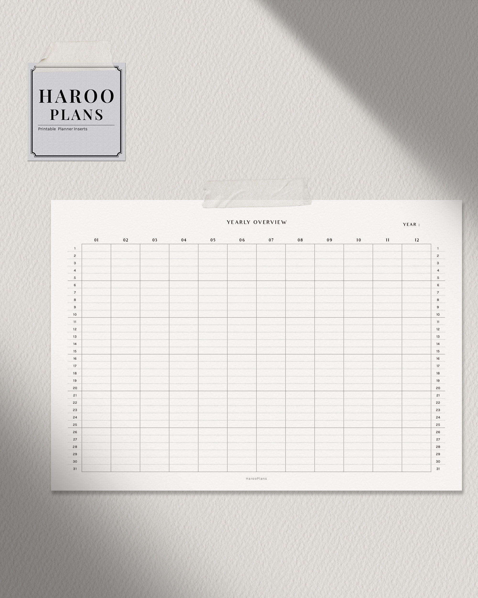Undated Yearly Overview | A4, US Letter Printable Planner | Blank Year ...