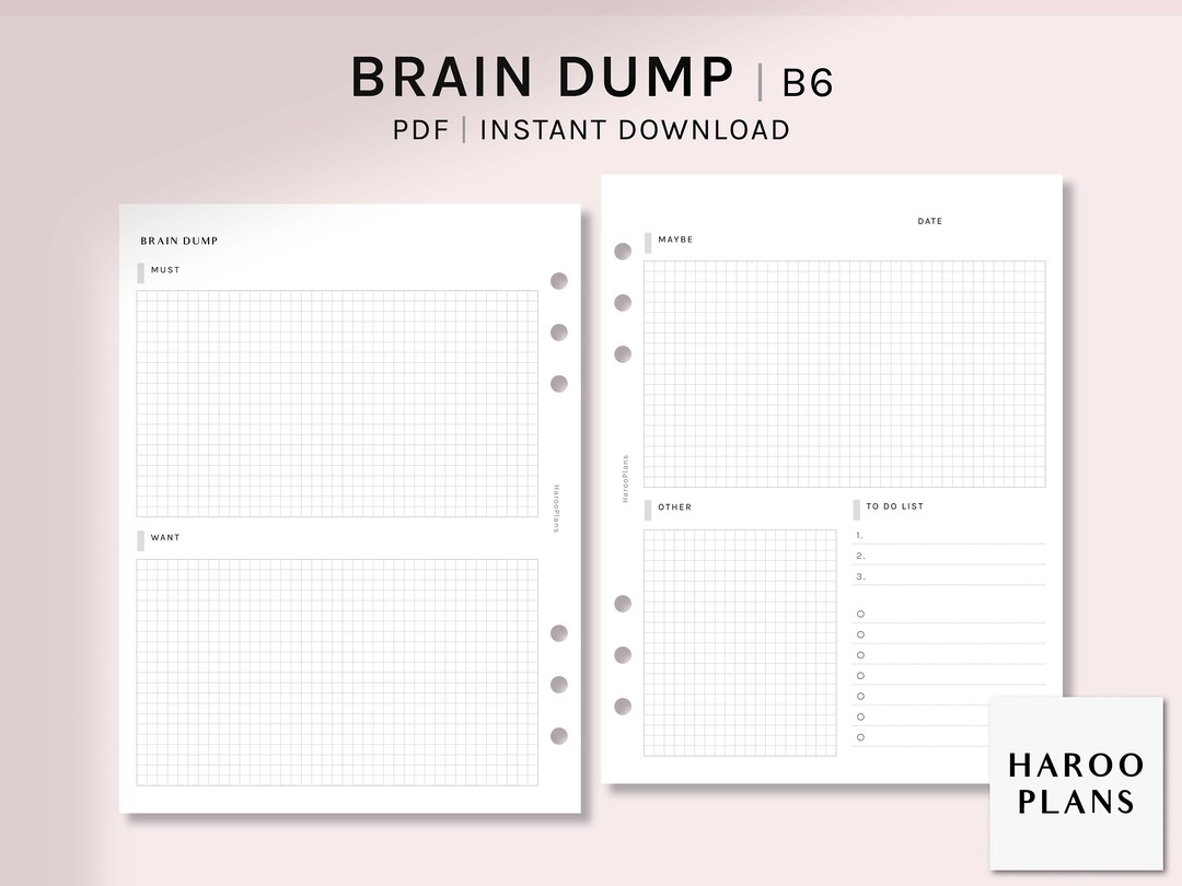 Brain Dump Journal | B6 Printable Planner Inserts | Morning and Night Routine Planner Template ...