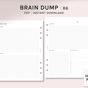 May include: A printable brain dump planner page with a grid layout. The page is divided into four sections: Must, Want, Other, and To Do List. The page is designed for use with a disc bound planner.