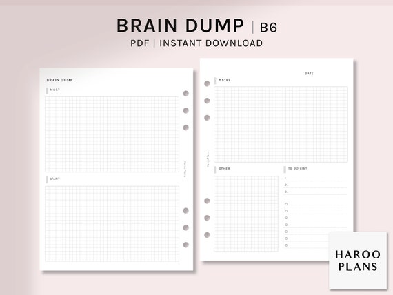 Brain Dump Journal | B6 Printable Planner Inserts | Morning and Night Routine Planner Template PDF | Digital Download