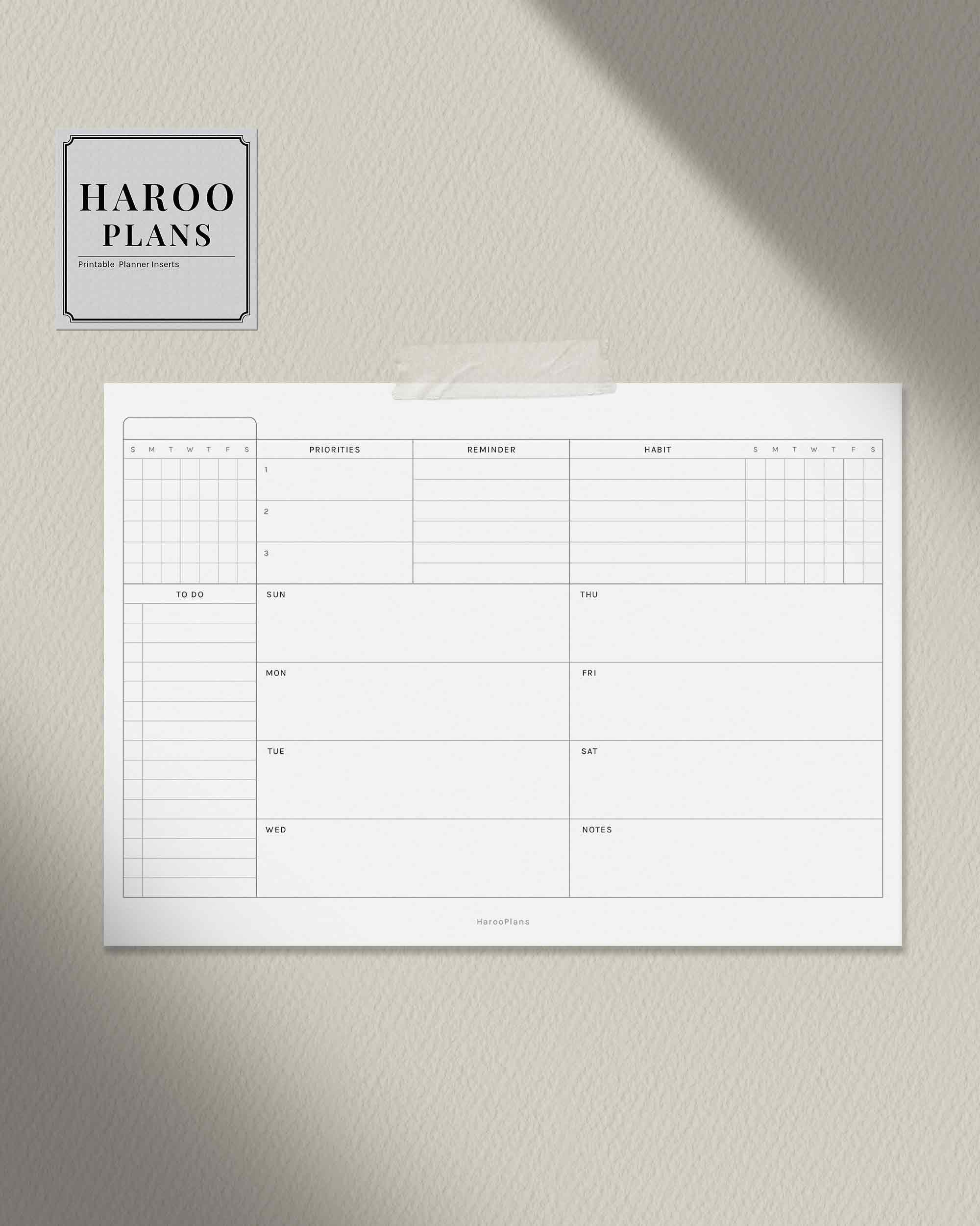Undated Weekly | A5 Printable Planner Inserts | WO1P Horizontal Layout ...
