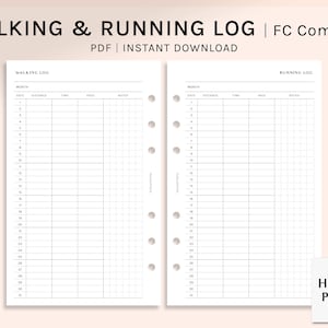 Wandelen &Hardlooplog | FC Compact Printable Planner Inserts | Health Tracker Sjabloon | Workout Fitness Grafiek Blad PDF | Digitale download