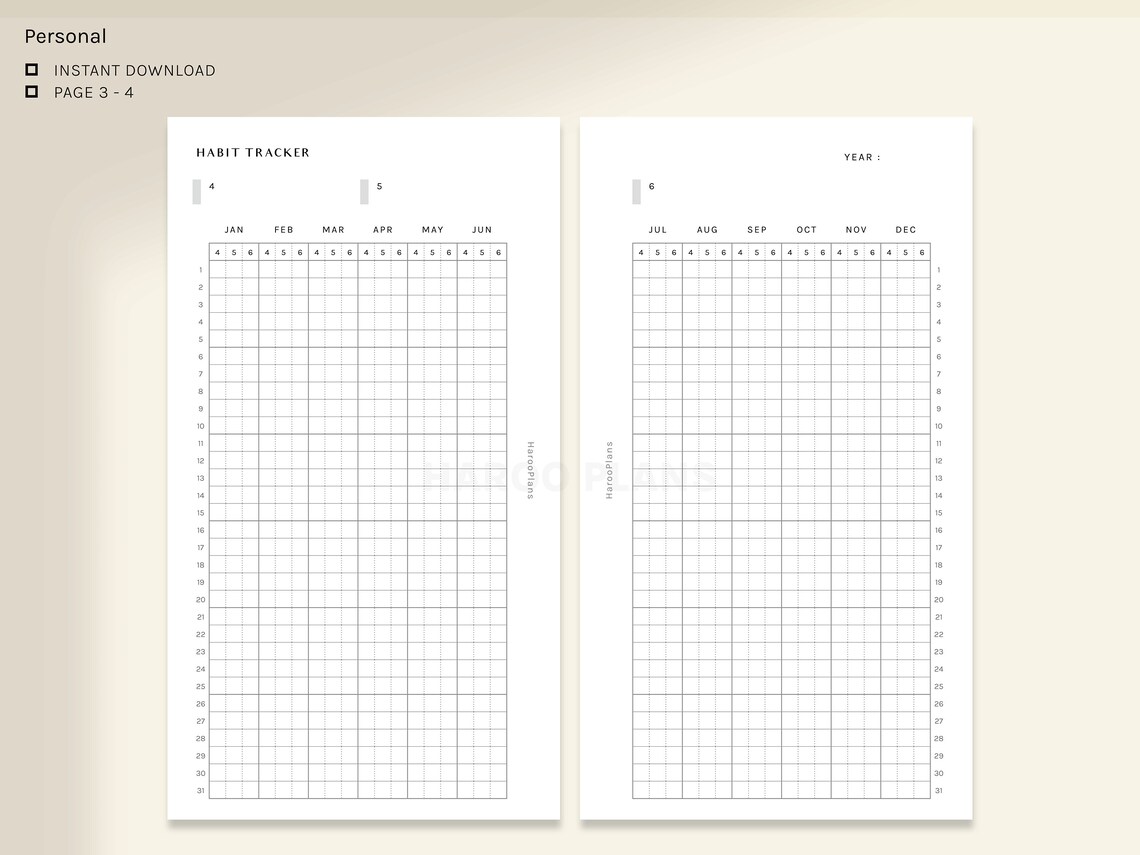 Yearly Habit Tracker Personal Size Printable Planner Inserts - Etsy