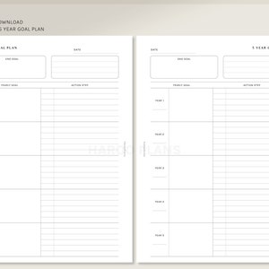 3 and 5 Year Goal Planner | A5 Printable Inserts | Life Goal Action ...