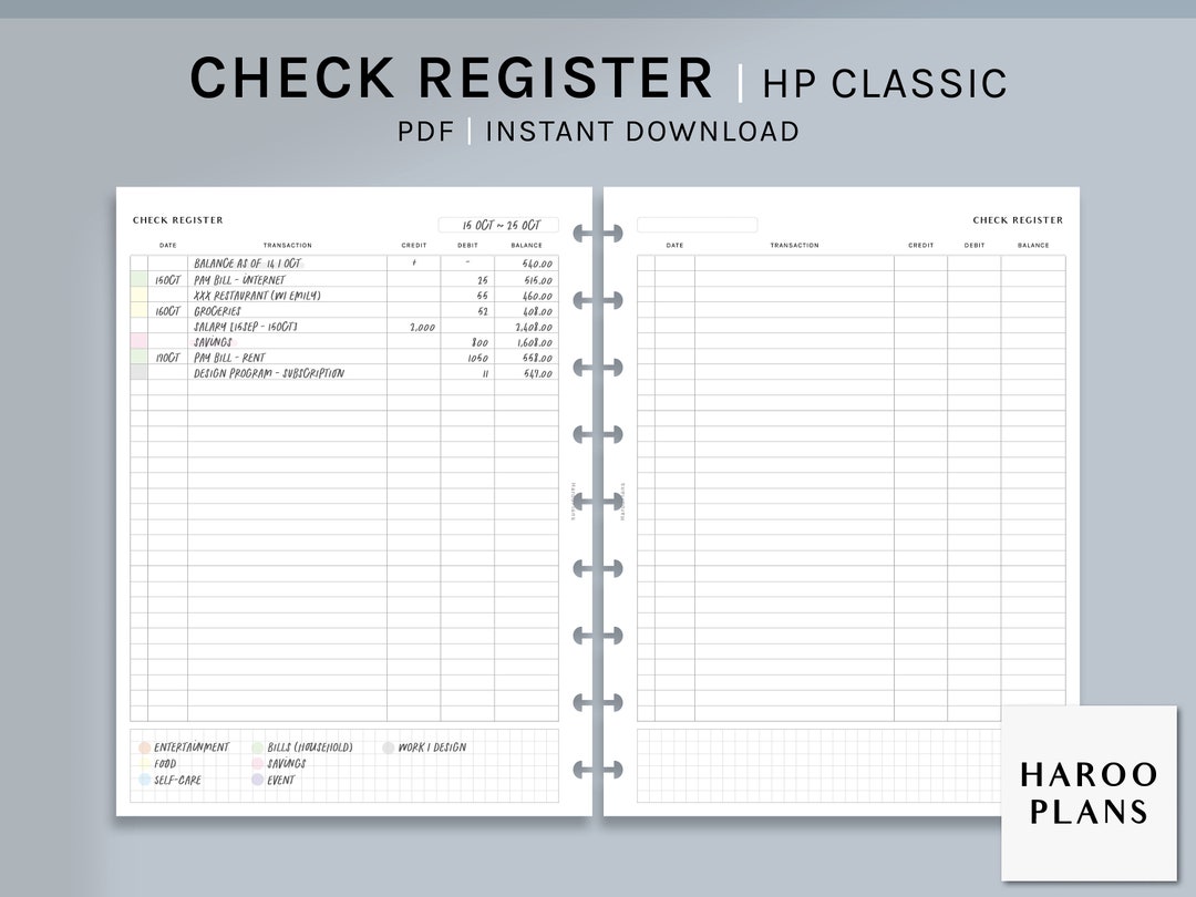 Check Register | HP Classic Printable Happy Planner Inserts | Checkbook ...