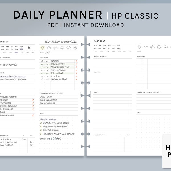 日付なし日次 | HP クラシック 印刷可能なハッピー プランナー インサート | スケジュール テンプレート | マネー トラッカー | To Do リスト オーガナイザー PDF | デジタル ダウンロード