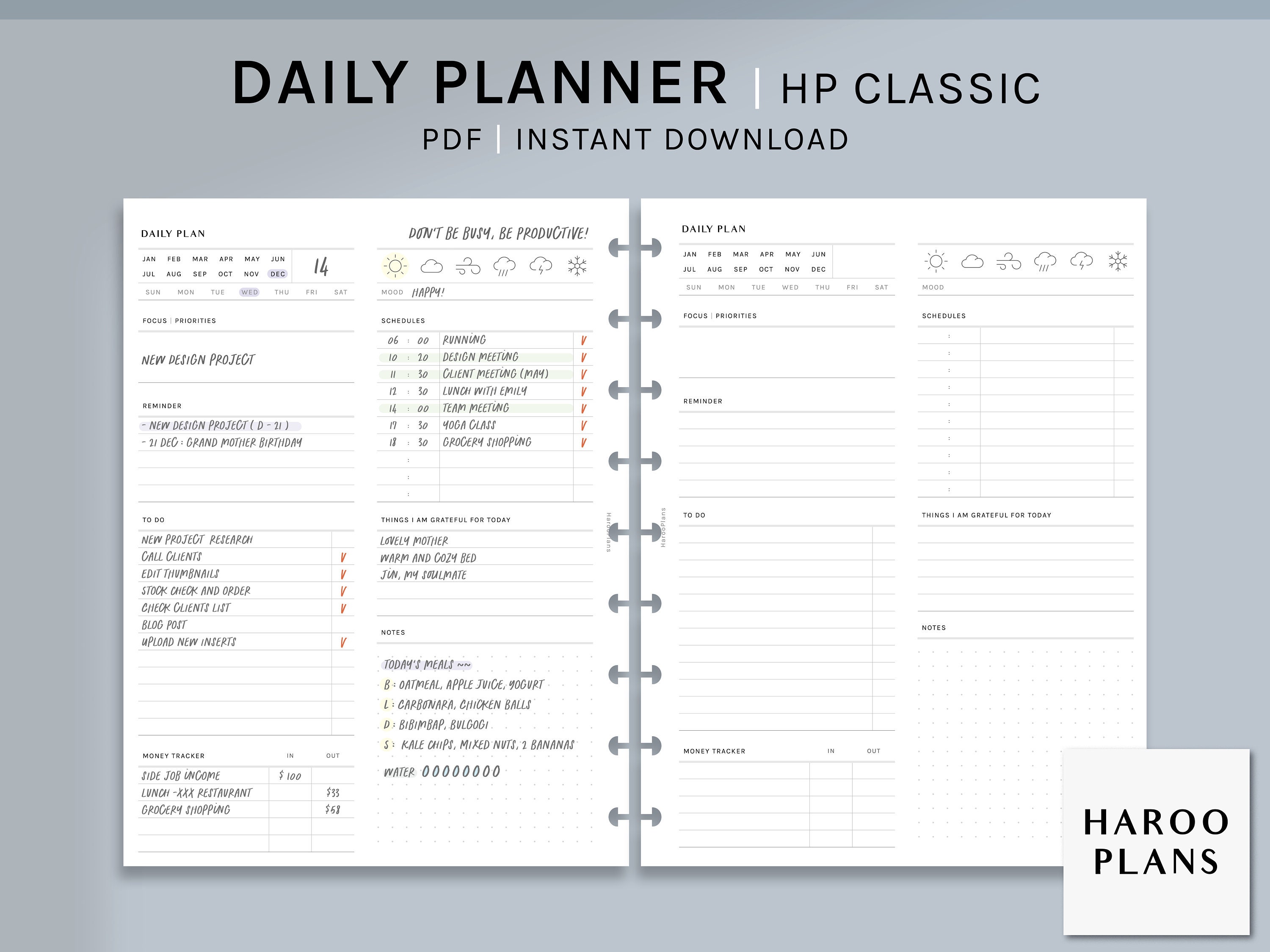 Undated Daily | HP Classic Printable Happy Planner Inserts | Schedule ...