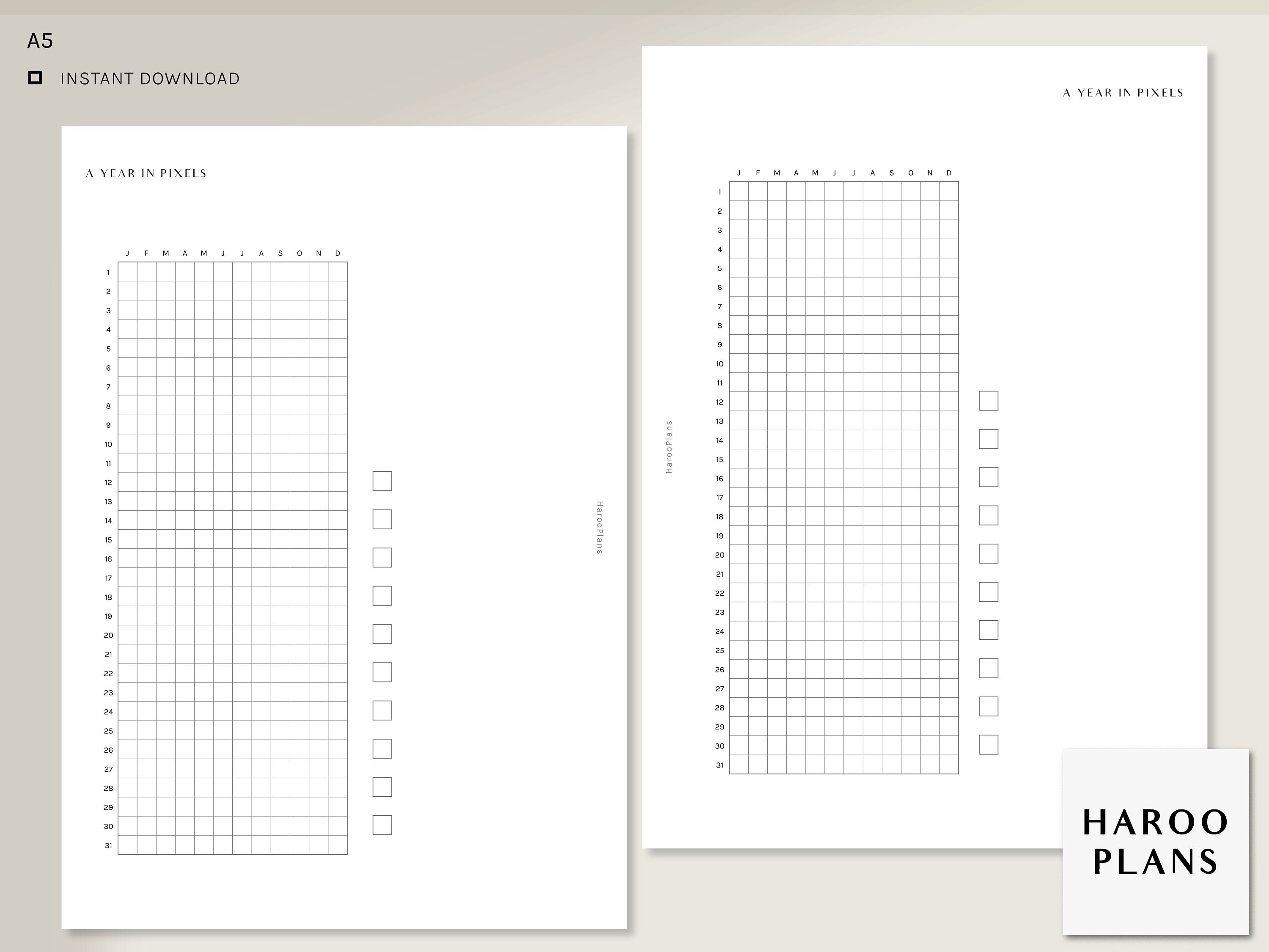 A Year in Pixels | A5 | Printable Planner Inserts | Mood Tracker ...