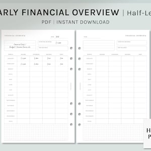 Puede incluir: Un planificador financiero anual imprimible en PDF. El planificador tiene secciones para ingresos, gastos, ahorros y deudas. El planificador está diseñado para papel de tamaño medio.