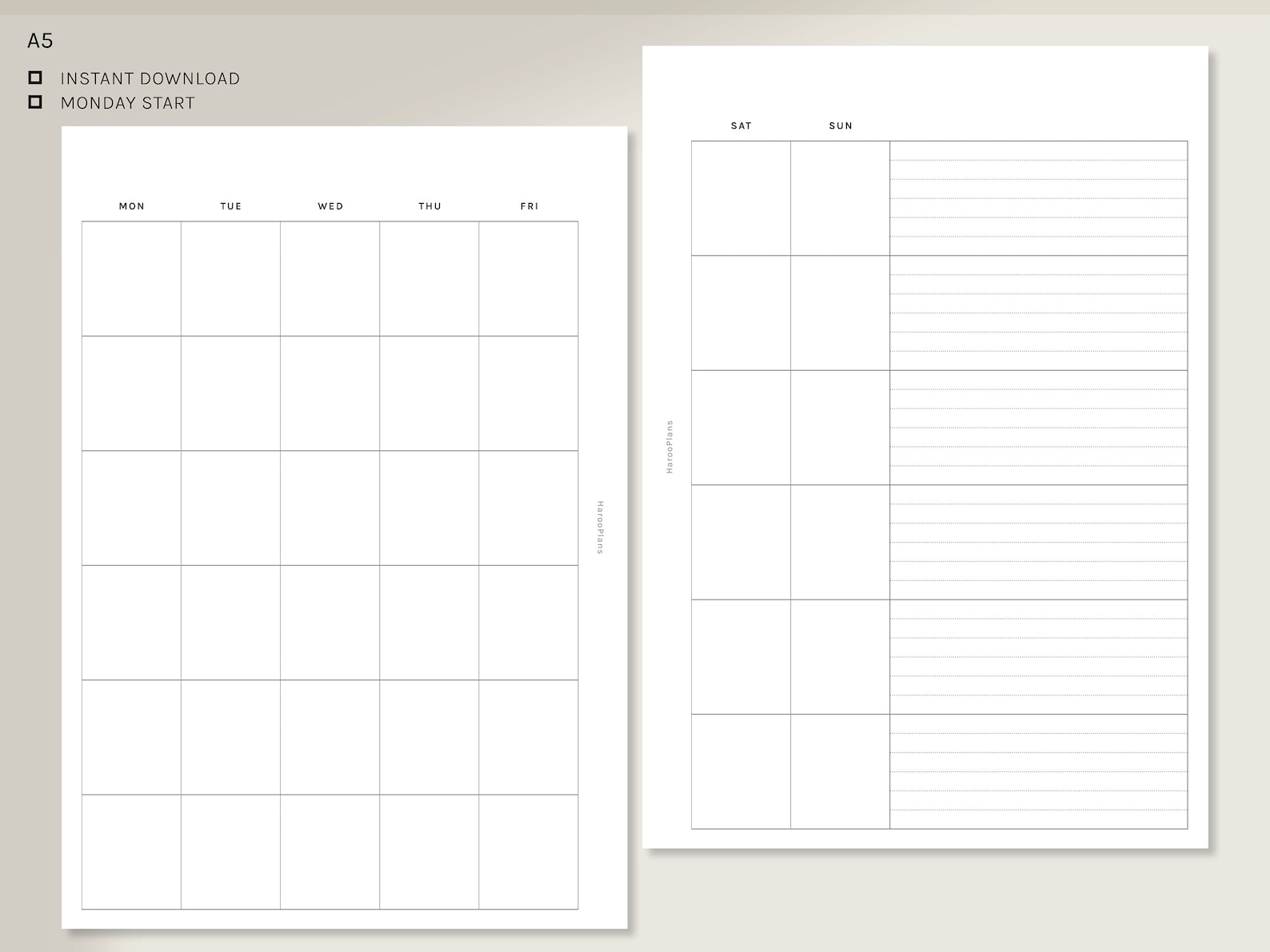 Undated Monthly Planner A5 Printable Planner Inserts MO2P | Etsy