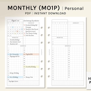 Monthly Planner | Personal Ring Printable Planner Inserts | Monthly Overview Template | MO1P Month on one page | Digital Download