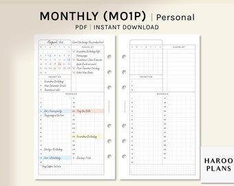 Monthly Planner | Personal Ring Printable Planner Inserts | Monthly Overview Template | MO1P Month on one page | Digital Download