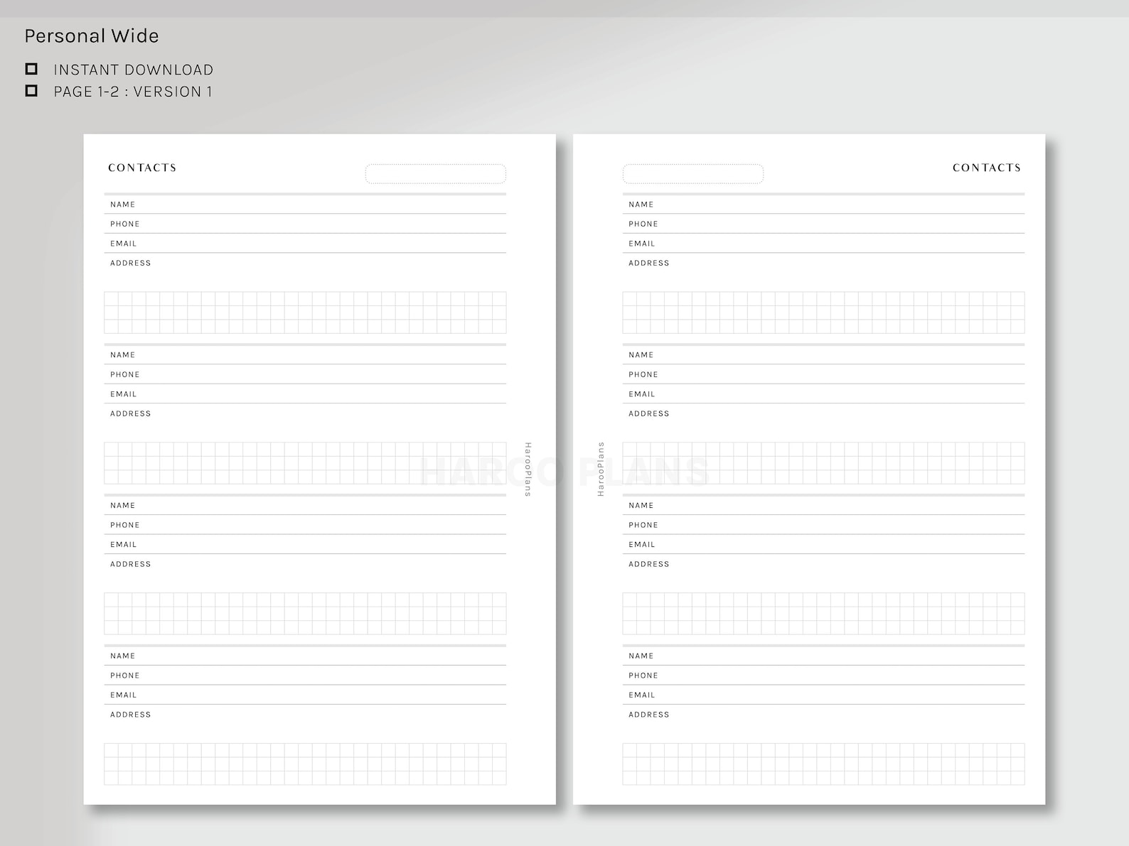 Contact List Personal Wide Printable Planner Inserts Phone - Etsy