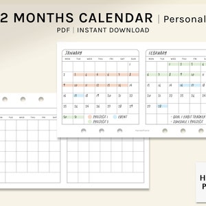 2 Month Calendar Personal Size Printable Planner Inserts Two Months on 1 Page Template Monthly ...