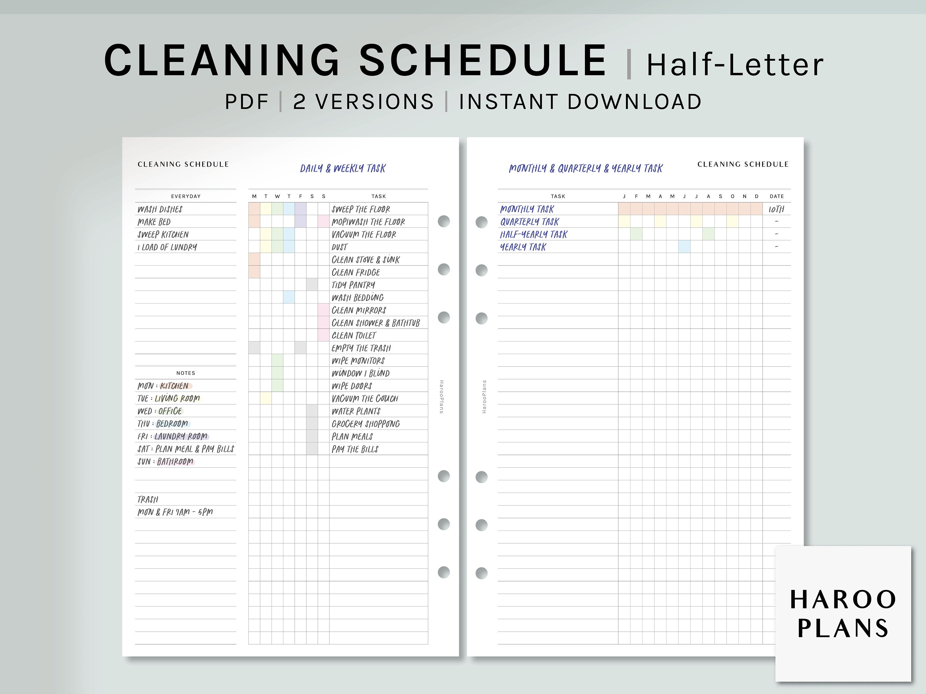 Cleaning Schedule | Half-letter Printable Planner Inserts ...