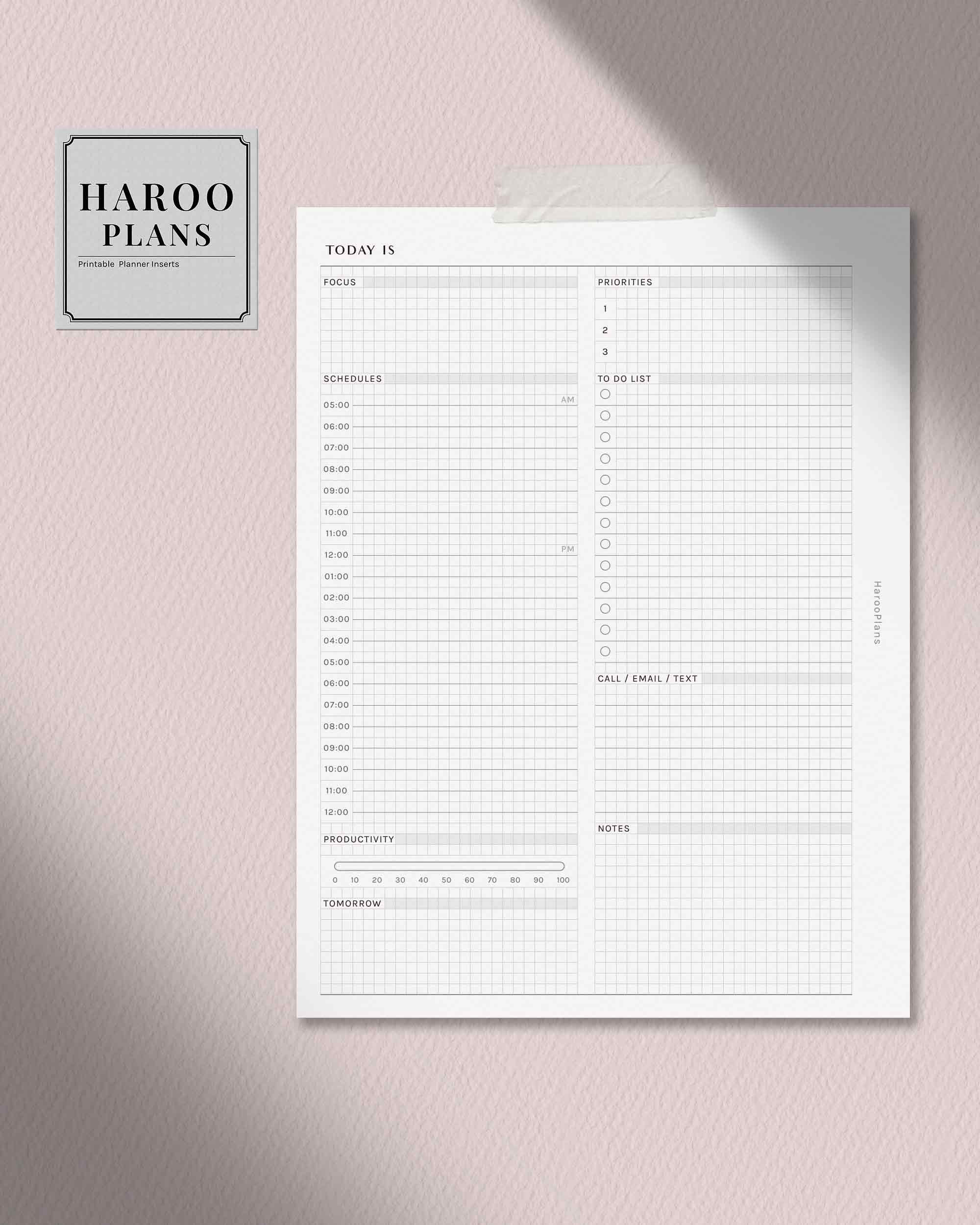 Daily Work Planner | B6 Ring Printable Inserts | Undated Productivity ...