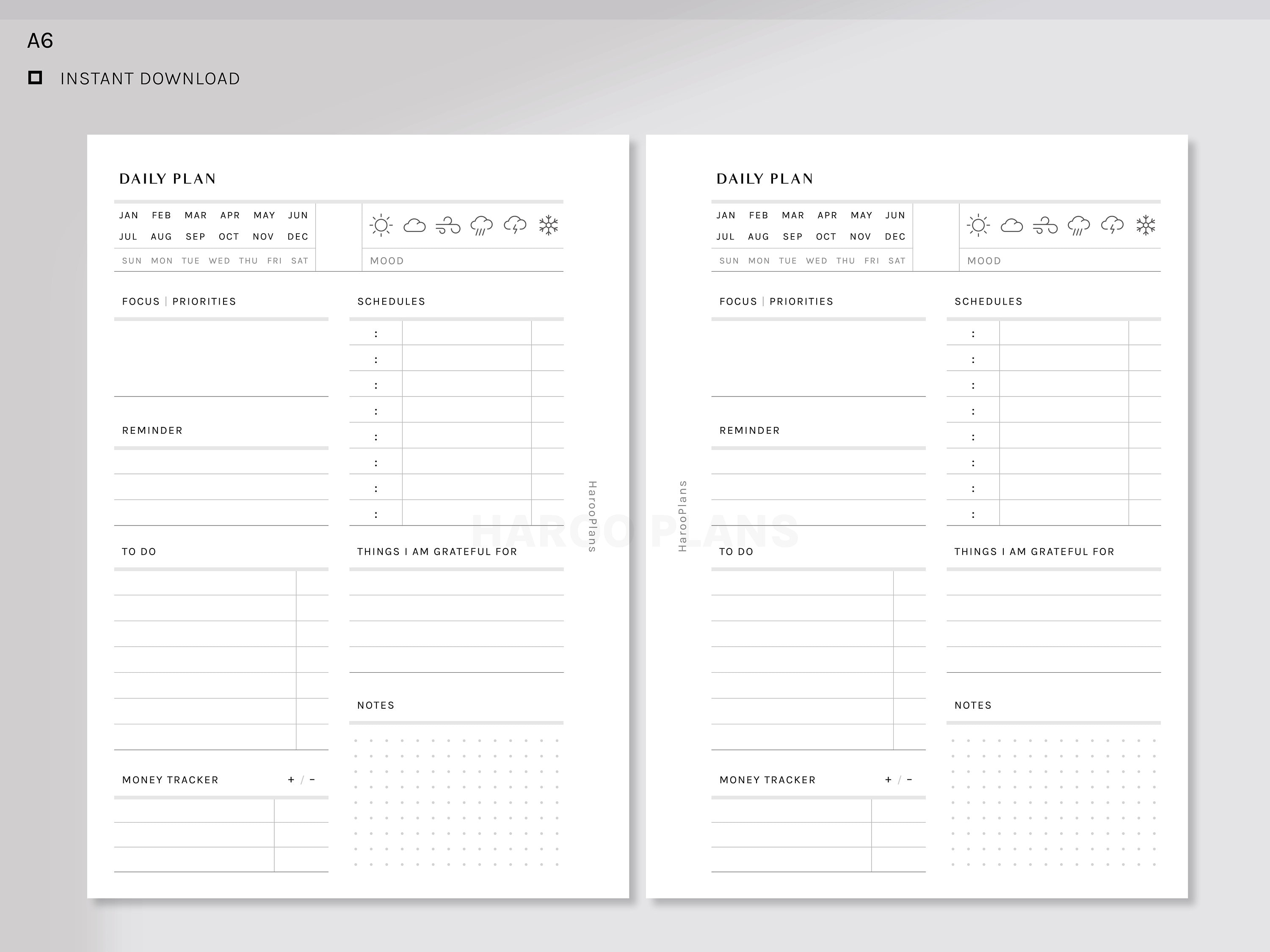 Daily Planner A6 Size Printable Inserts Schedule Template - Etsy