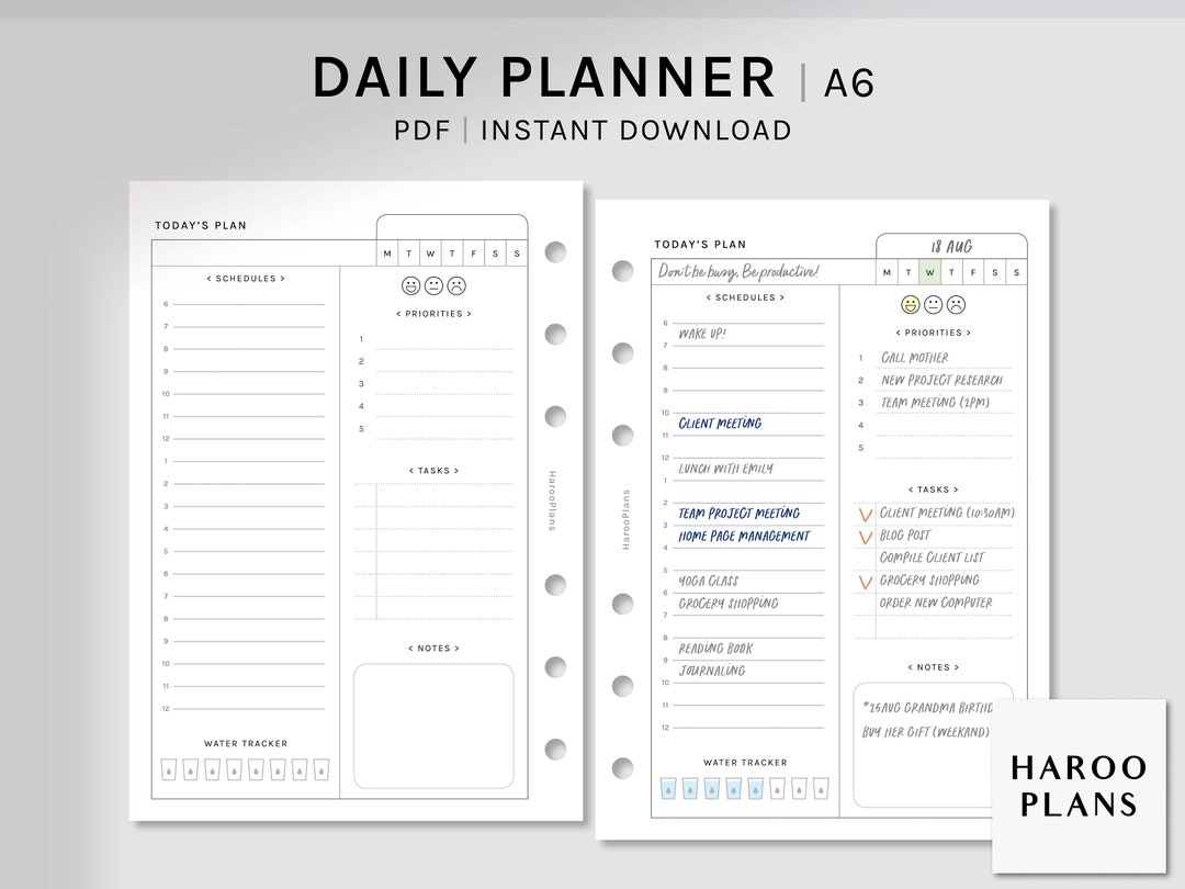 Daily Task Planner | A6 Printable Planner Inserts | Daily Schedule ...