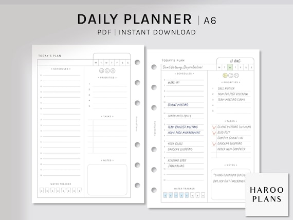 Daily Task Planner A6 Printable Planner Inserts Daily - Etsy