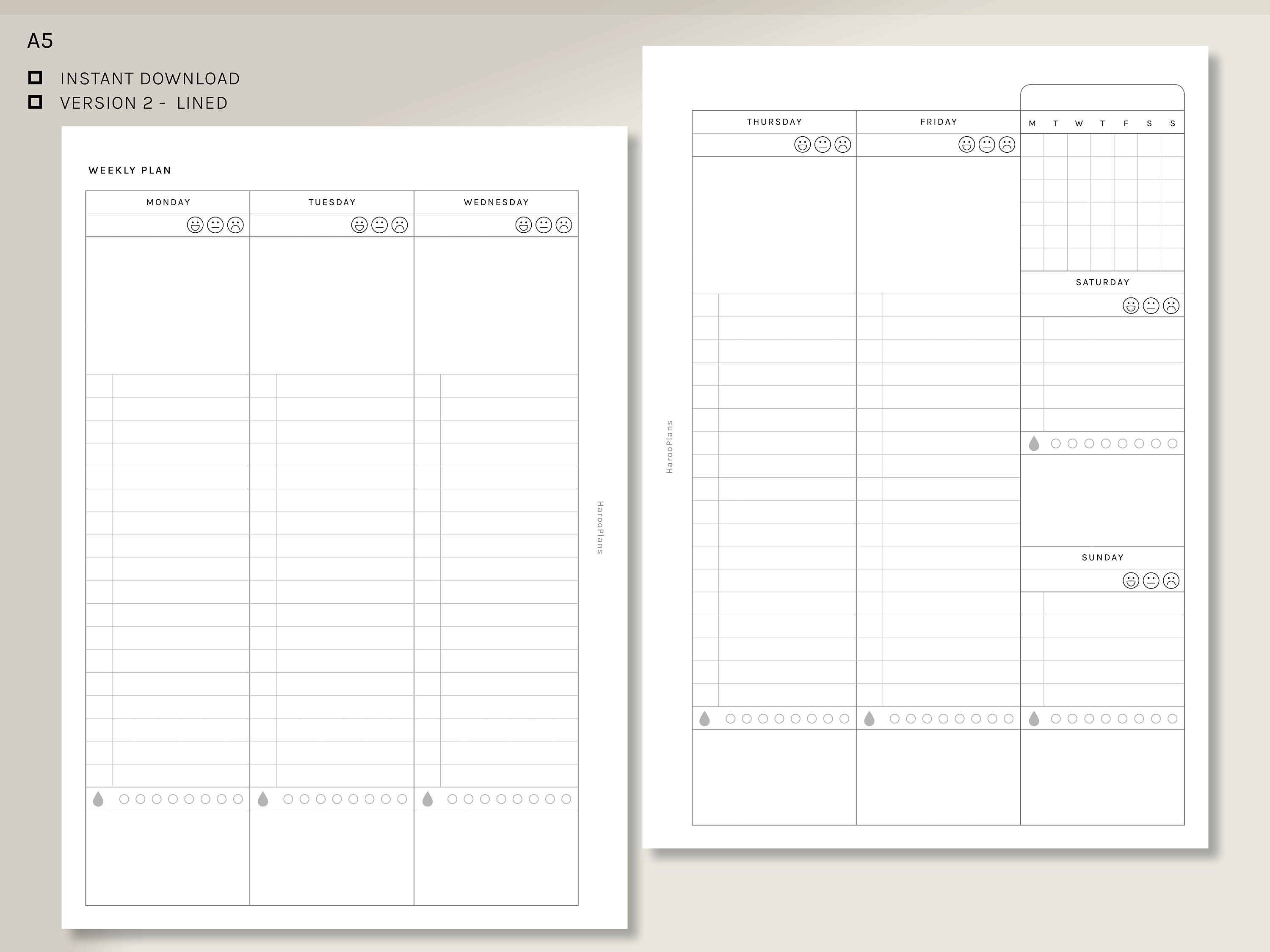 Weekly Planner A5 Printable Planner Inserts WO2P Layout - Etsy