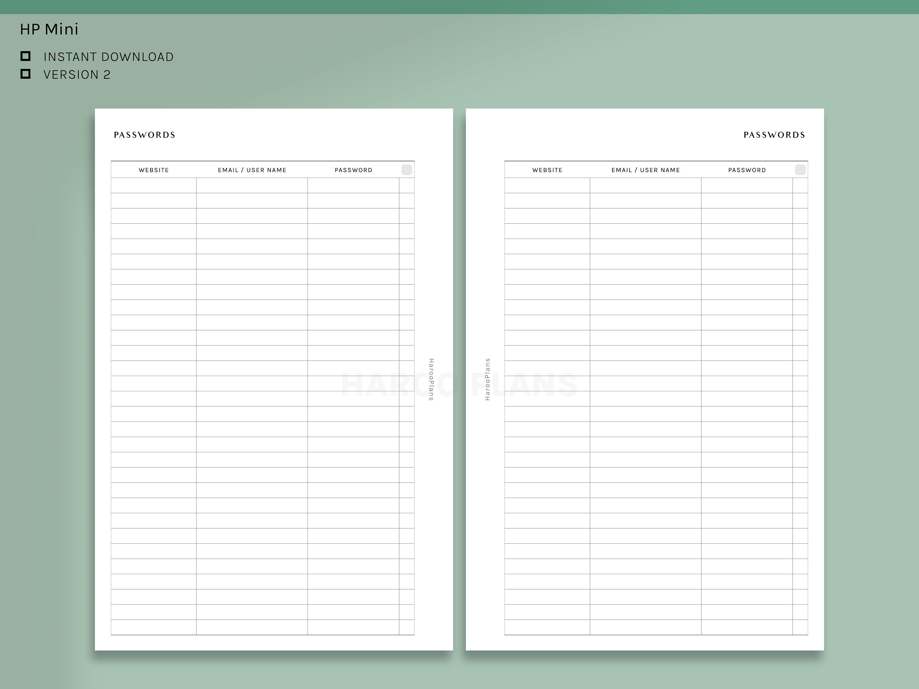 Password Tracker | HP Mini Printable Happy Planner Inserts | Passwords ...