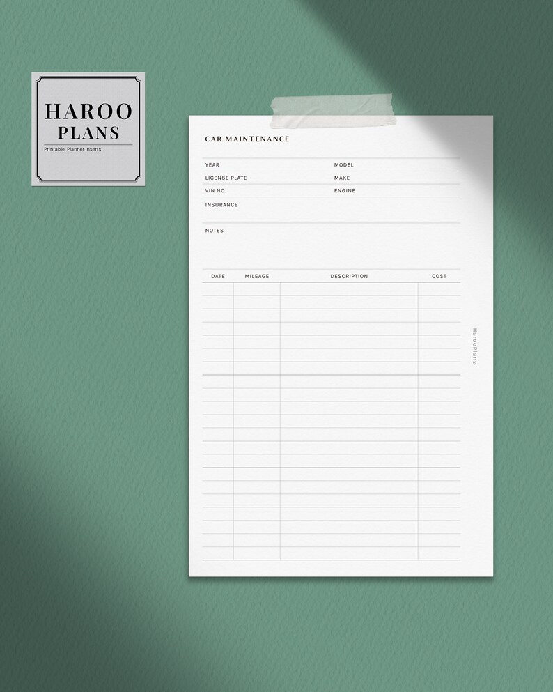 Car Maintenance HP Mini Printable Happy Planner Inserts - Etsy