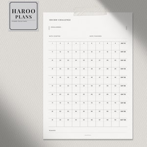 Challenge Sheet | A4, US Letter | Printable Planner Inserts | 30 50 100 Day Habit Tracker Template Bullet Journal PDF | Digital Download image 7