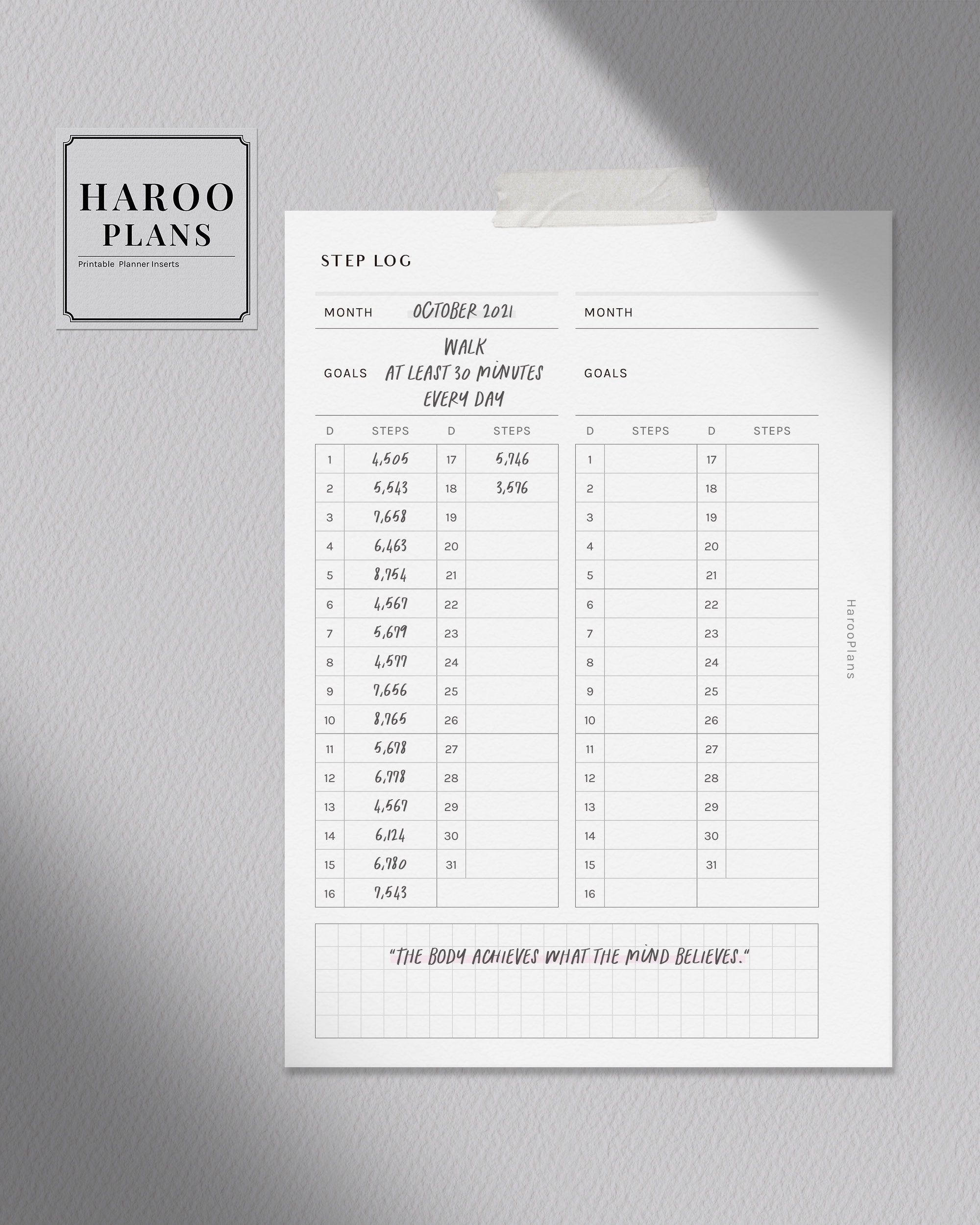 Step Log | A6 Printable Planner Inserts | Health Journal Template ...
