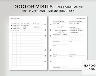 Doctor Visits Log | Personal Wide Printable Planner Inserts | Medical Appointments Tracker Template | Health Journal PDF | Digital Download