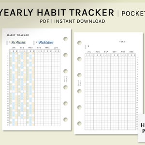 Yearly Habit Tracker | Pocket Ring Printable Planner Inserts | Routine Tracker template | Tasks Chores Log Sheet | Digital Download