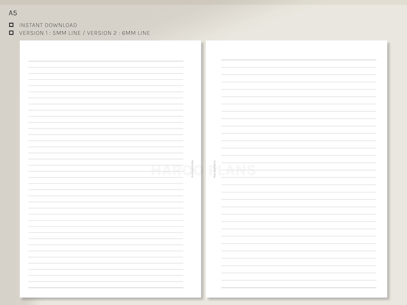 Basic Notes Paper Set | A5 Printable Planner Inserts | Blank Study Idea ...