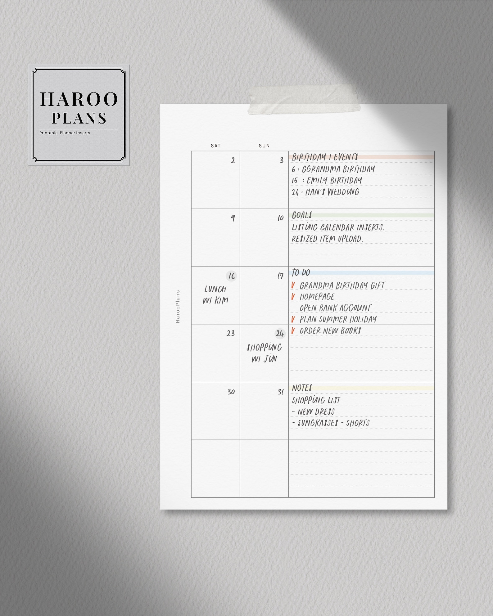 Undated Monthly Planner | Personal Wide Printable Inserts | Simple MO2P ...