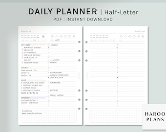 Daily Planner | Half-Letter Printable Inserts | 24hours Schedule Template | Hourly Timetable Diary | Simple Organizer PDF | Digital Download