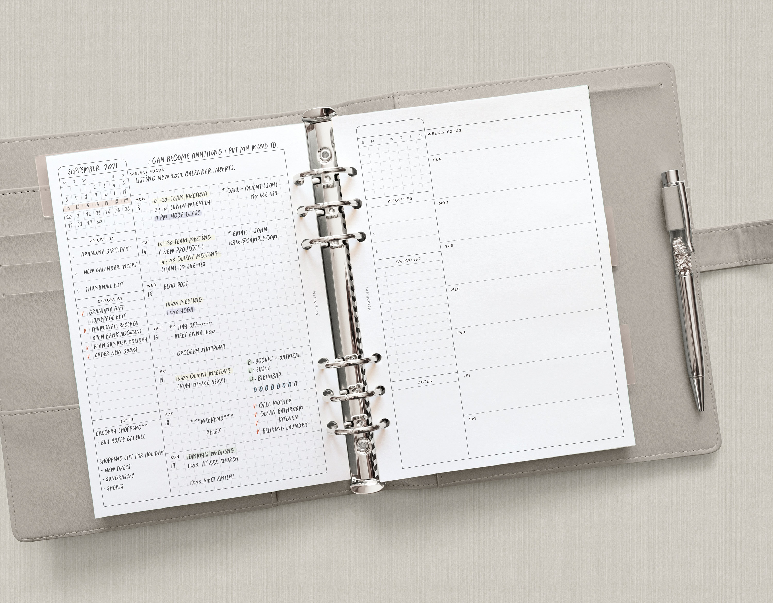 Undated Weekly Planner | A5 Printable Planner Inserts | WO1P Layout ...