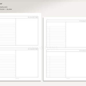 Puede incluir: Una p&aacute;gina en blanco imprimible dividida en cuatro secciones, cada una con papel rayado. La p&aacute;gina est&aacute; etiquetada como "A4 & US Letter" y "PAGE1 - VERSION 1: BLANK".