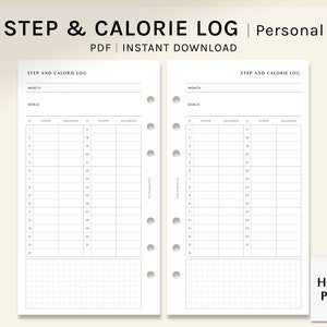 Stap- en calorielogboek | Afdrukbare plannerinzetstukken op persoonlijk formaat | Sjabloon wandeltracker | Health Fitness Organizer pdf | Digitale download