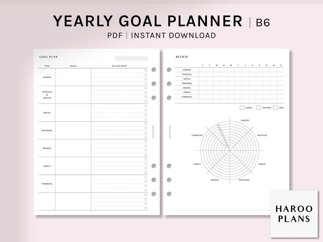 Goal Planner | B6 Rings Printable Inserts | Life Goal Setting Journal ...