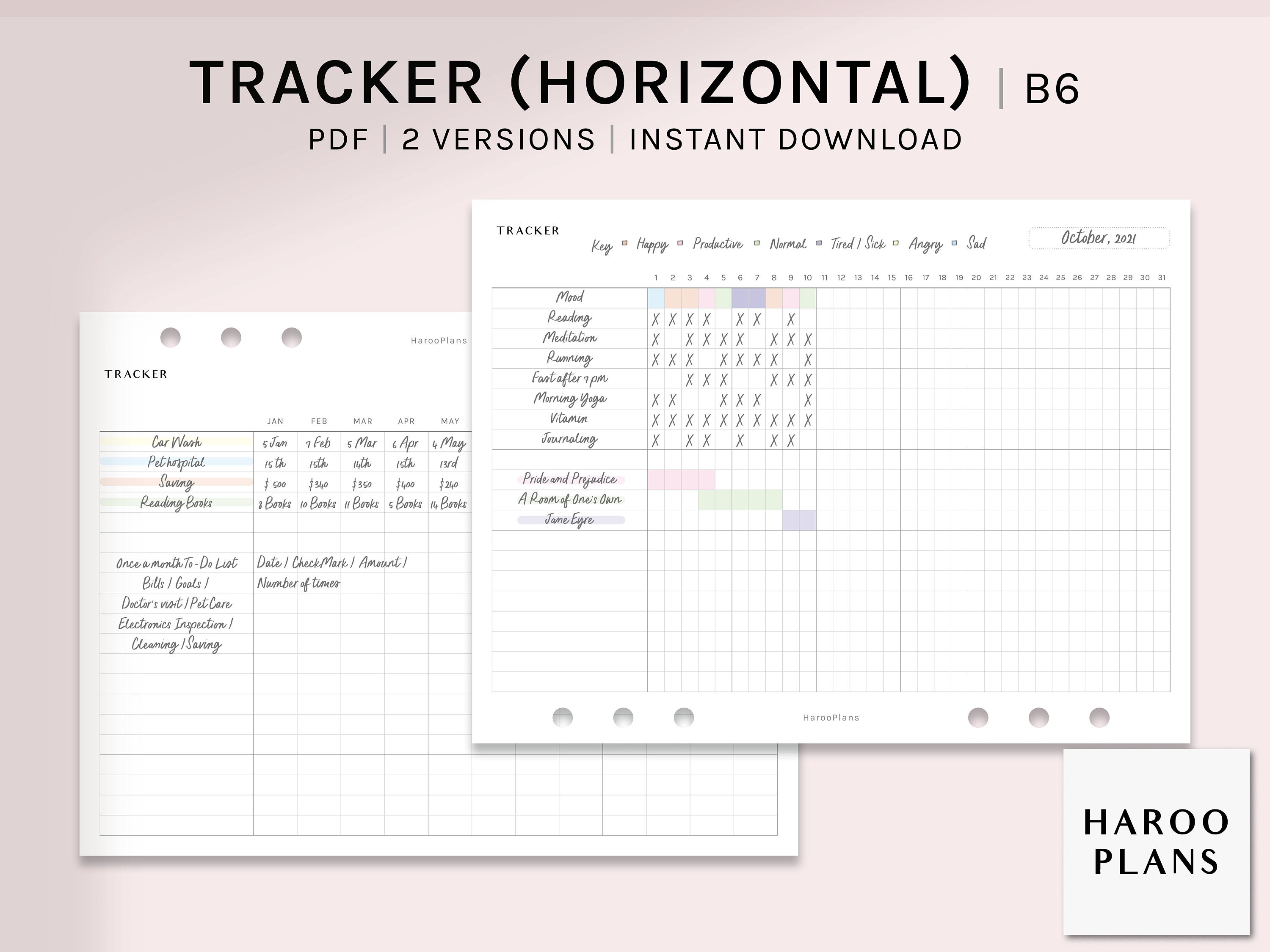 Monthly Tracker | B6 Ring Printable Planner Inserts | Habit Bills ...