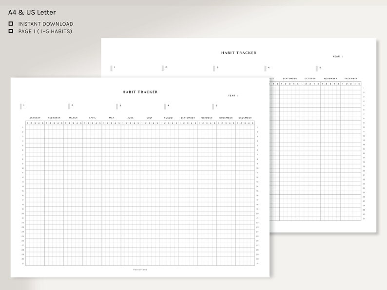 Yearly Habit Tracker A4 US Letter Size Printable Planner | Etsy