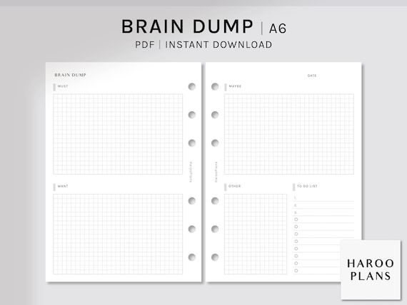Brain Dump Journal | A6 Printable Planner Inserts | Simple Morning and Night Routine Template PDF | Task Dump Organizer | Digital Download