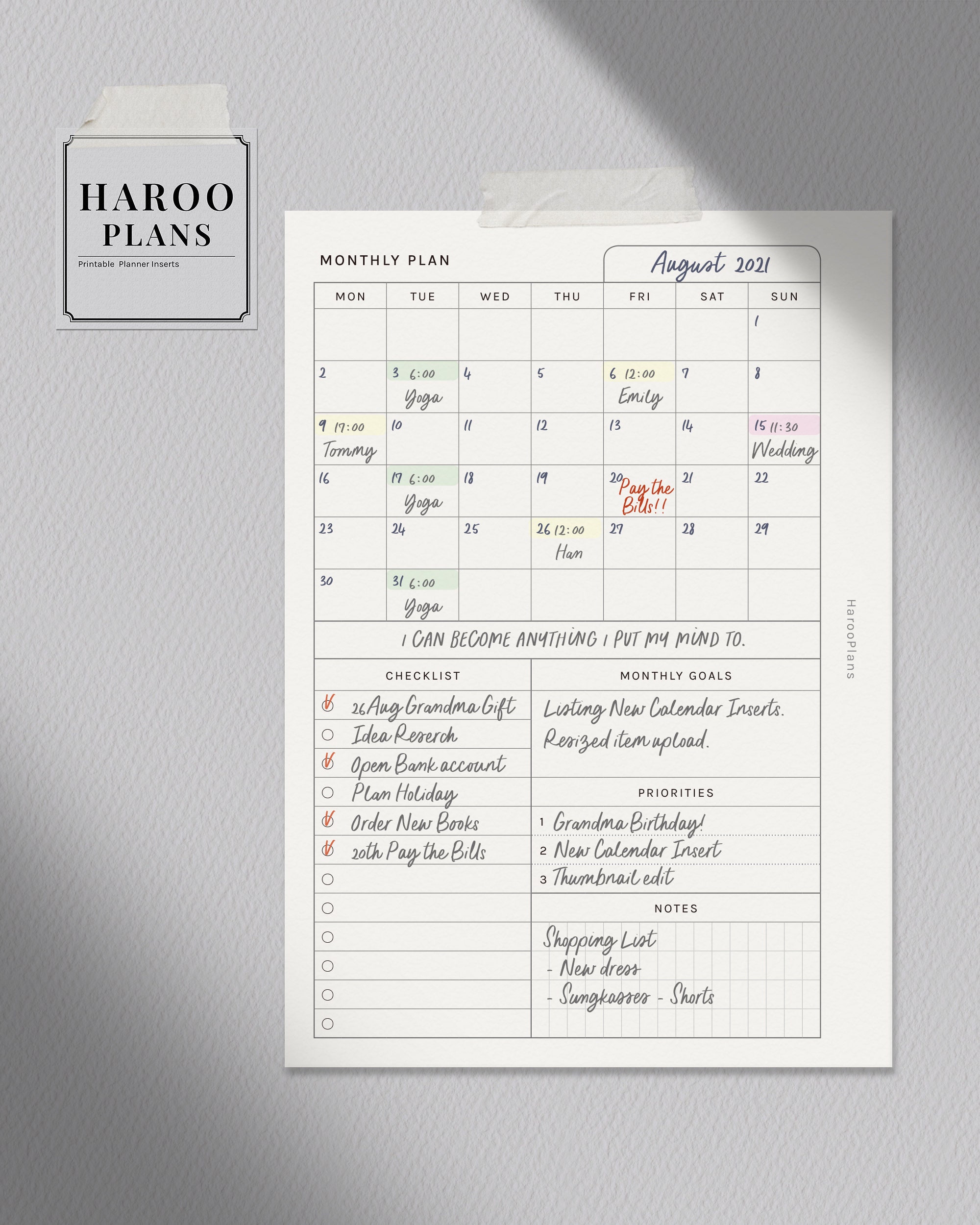 Monthly Overview | A6 Printable Planner Inserts | MO1P Layout | Month ...
