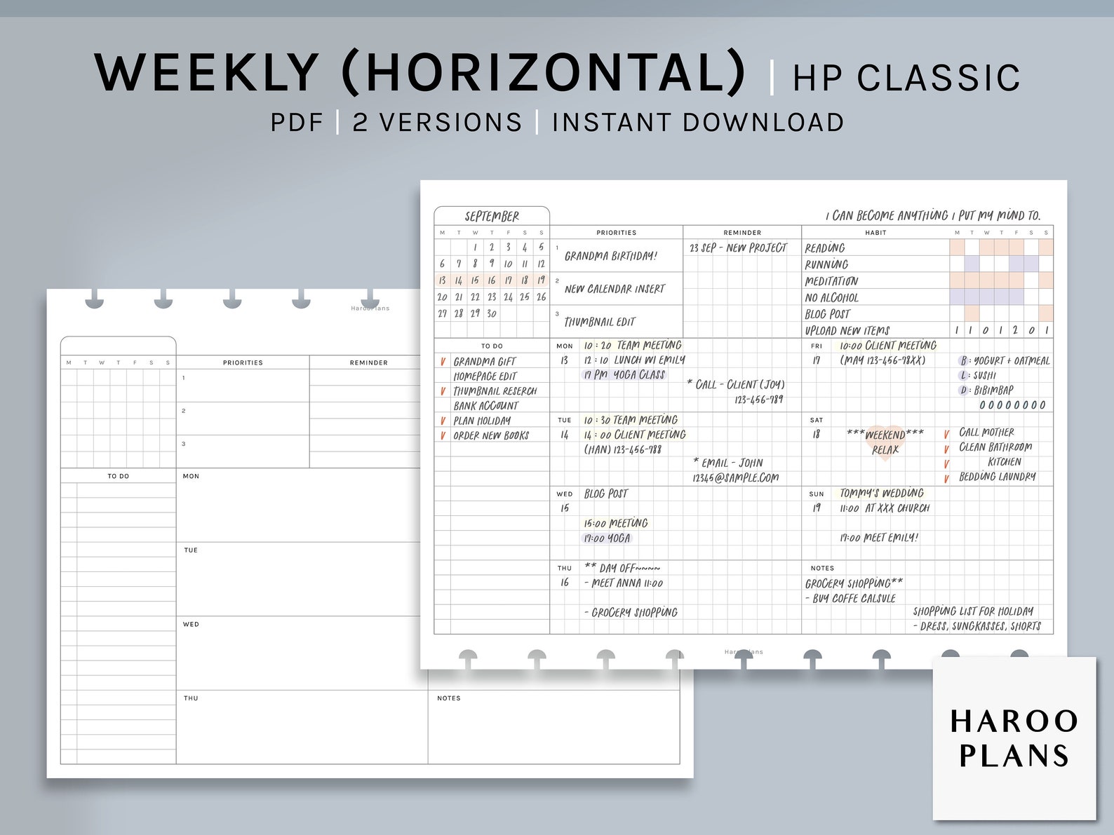 Undated Weekly | HP Classic Printable Happy Planner Inserts | WO1P ...