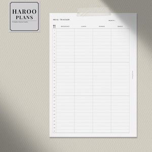 Monthly Meal Tracker | A5 Printable Planner Inserts | Monthly Diet Log ...